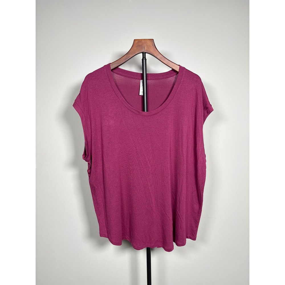 Athleta Breezy Scoop V Tee Women 1X Magenta Relaxed Fit Activewear Modal Blend